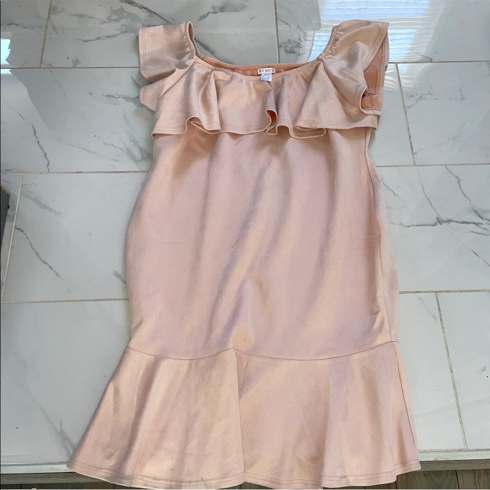 Venus Pink Suede Ruffle Dress